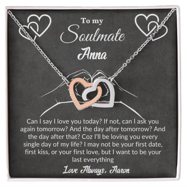 To My Soulmate,Can I say I love you today, Interlocking Hearts Necklace